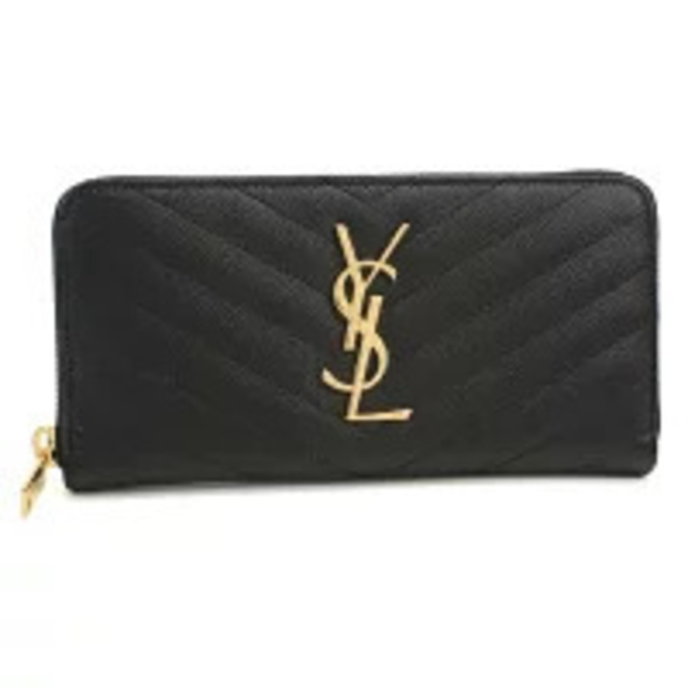 Saint Laurent Round Zip Long Wallet MONOGRAM MATELASSE Leather Black